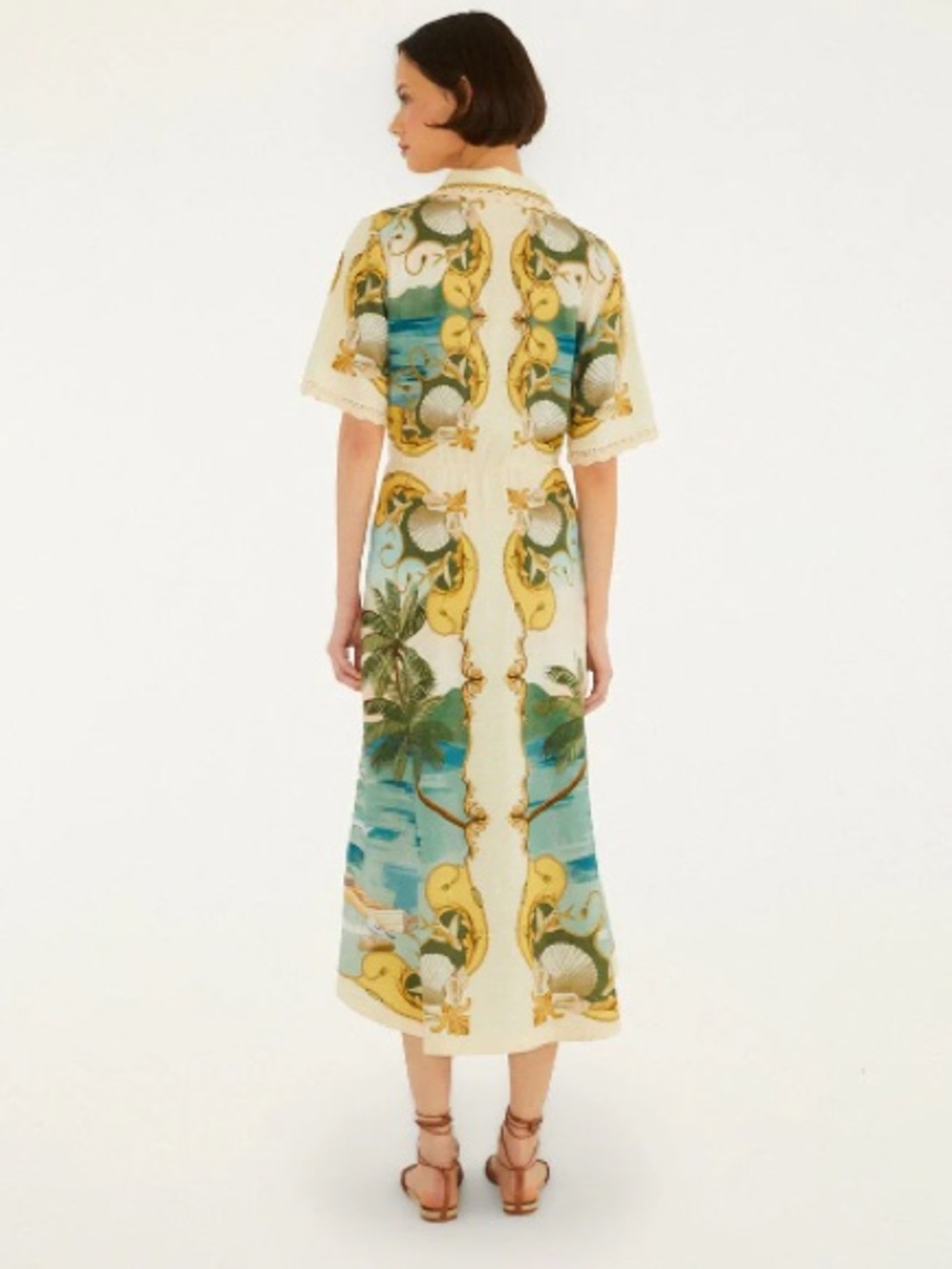 FARM Rio Off-White Royal Sea Collared Midi Dress Linen-Blend Size Small NWT - Picture 7 of 16